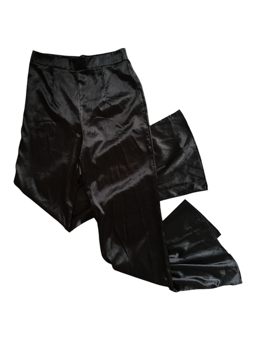 Fashion Nova Black Satin Wide-Leg Trousers